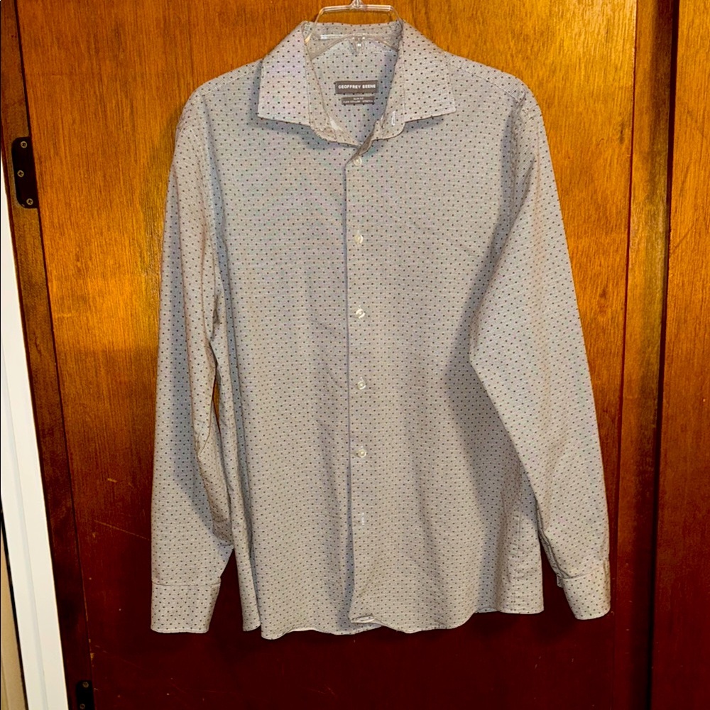 Geoffrey Beene Mens Dress Shirt, Large, Gray, Dotted Diamond Pattern